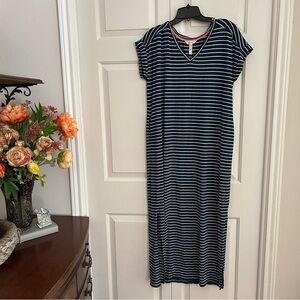 Striped Teal Blue and White Maxi Dress with pockets